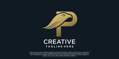 lettre p logo conception avec tête Aigle unique concept prime vecteur