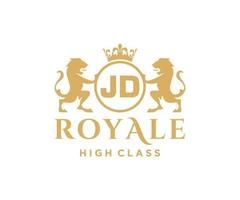 d'or lettre jd modèle logo luxe or lettre avec couronne. monogramme alphabet . magnifique Royal initiales lettre. vecteur