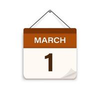 Mars 1, calendrier icône avec ombre. jour, mois. réunion rendez-vous temps. un événement programme date. plat vecteur illustration.