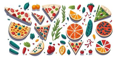 coloré Pizza Triangles sur une en bois conseil, plat vecteur graphique conception