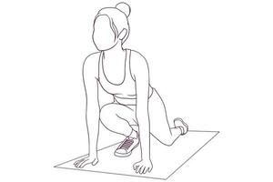 Jeune femme Faire des exercices sur Haut de une aptitude tapis main tiré vecteur illustration