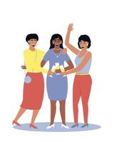 trois femmes heureuses s'amusent à la fête. illustration vectorielle plat isolé. vecteur