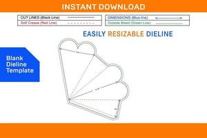 cœur forme cône dieline modèle et 3d cône conception Vide dieline modèle vecteur