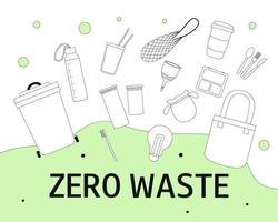 zéro déchets. noir et blanc non Plastique objets. aller vert. environnement protection. zéro déchets vecteur illustration ensemble. Terre journée. infographie.