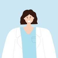 avatar de une médecin, paramédical, vétérinaire. une femme dans une blanc manteau. vecteur illustration. plat style.