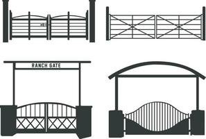 ranch porte silhouette, ferme clôture silhouette, ranch porte illustration vecteur