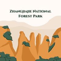 Vue panoramique du parc forestier national de Zhangjiajie. Patrimoine mondial de l'UNESCO. nature majestueuse. asie célèbre attraction naturelle. illustration vectorielle plane. bannière web agence de voyage avec espace de texte vecteur