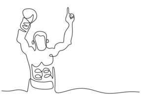 Un dessin au trait continu du boxeur de la jeune femme sportive pose comme un gagnant. un boxeur professionnel gagne dans les matchs de boxe. concept de sport de combat compétitif isolé sur fond blanc. conception de minimalisme vecteur