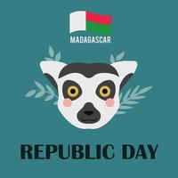 la fête est le jour de la république de madagascar. drapeau du pays. 30 décembre le visage d'un lémurien sur fond vert. image plate de vecteur