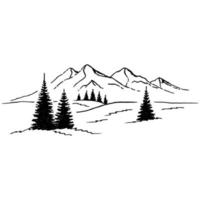 illustration vectorielle dessinés à la main du paysage de montagne avec des pins. vecteur