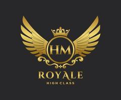 d'or lettre hum modèle logo luxe or lettre avec couronne. monogramme alphabet . magnifique Royal initiales lettre. vecteur