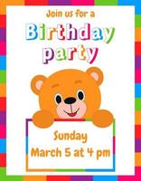 vecteur illustration. enfants anniversaire invitation carte. nounours ours.