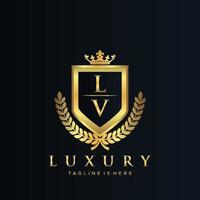 lv lettre initiale avec Royal luxe logo modèle vecteur