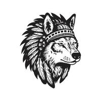 Loup Indien, logo concept noir et blanc couleur, main tiré illustration vecteur