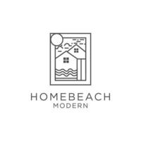 maison plage dessin au trait logo icône modèle de conception vecteur