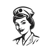 infirmière, logo concept noir et blanc couleur, main tiré illustration vecteur