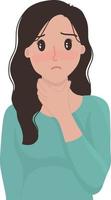 portrait de Jeune femme ressentir malade grippe la toux endolori gorge avec fièvre vecteur illustration