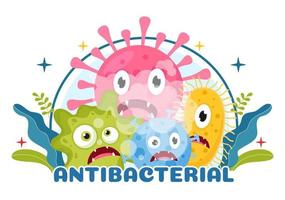 antibactérien illustration avec la lessive mains, virus infection et microbes les bactéries contrôle dans hygiène soins de santé plat dessin animé main tiré modèles vecteur