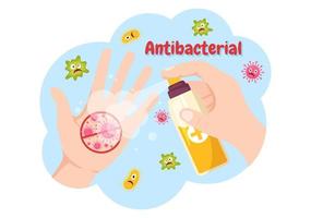 antibactérien illustration avec la lessive mains, virus infection et microbes les bactéries contrôle dans hygiène soins de santé plat dessin animé main tiré modèles vecteur