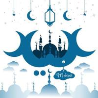 eid mubarak ou eid Al fitr lune et lanterne Festival carte conception vecteur eps conception