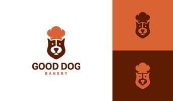 chien avec chef chapeau logo pour boulangerie entreprise ou nourriture entreprise vecteur