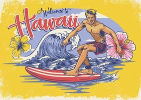 Bienvenue hawaïen surfant vecteur