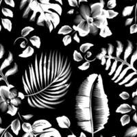 abstrait tropical sans couture modèle avec gris aquarelle style sur foncé Contexte. en tissu impressions textile. à la mode texture. chemise conception. floral Contexte. exotique fond d'écran. ancien la nature. l'automne vecteur