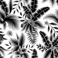 tropical feuilles main tiré sans couture modèle avec botanique les plantes feuillage sur blanc Contexte. à la mode impressions texture. floral Contexte. exotique tropique fond d'écran. été conception. ancien botanique vecteur