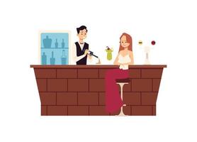 solitaire dérangé femme séance à bar compteur et en buvant plat vecteur illustration.