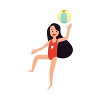 content amusement enfant fille jouer avec Balle à mer plage dans été chaud saison vacances. vecteur