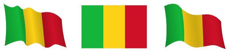 drapeau de mali dans statique position et dans mouvement, flottant dans vent dans exact couleurs et tailles, sur blanc Contexte vecteur