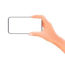 smartphone en maquette de vecteur mains isolé sur fond blanc. orientation horizontale