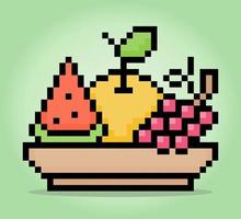 8 bit pixels en bonne santé nourriture dans une bol, isolé des fruits. végétarien nourriture pour Jeu les atouts et traverser piqûre motifs dans vecteur illustrations.
