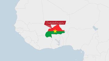 burkina faso carte Souligné dans burkina faso drapeau couleurs et épingle de pays Capitale ouagadougou. vecteur