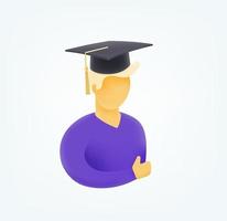 étudiant avec graduation cap 3d illustration vectorielle de style vecteur