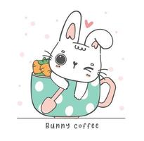 mignonne kawaii blanc lapin lapin dans café tasse, lapin café, mignonne dessin animé personnage animal main dessin griffonnage vecteur