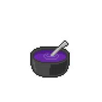 violet soupe dans noir bol avec pixel art style vecteur