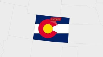 nous Etat Colorado carte Souligné dans Colorado drapeau couleurs et épingle de pays Capitale Denver. vecteur