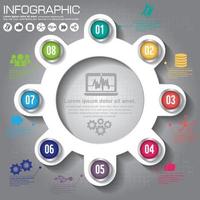 modèle de conception infographique et concept d'entreprise avec 8 options, pièces, étapes ou processus. peut être utilisé pour la mise en page du flux de travail, le diagramme, les options de nombre, la conception Web. vecteur