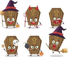 Halloween expression émoticônes avec dessin animé personnage de cercueil vecteur