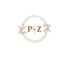 initiale pz des lettres magnifique floral féminin modifiable premade monoline logo adapté pour spa salon peau cheveux beauté boutique et cosmétique entreprise. vecteur