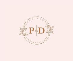 initiale pd des lettres magnifique floral féminin modifiable premade monoline logo adapté pour spa salon peau cheveux beauté boutique et cosmétique entreprise. vecteur