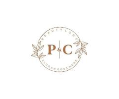 initiale PC des lettres magnifique floral féminin modifiable premade monoline logo adapté pour spa salon peau cheveux beauté boutique et cosmétique entreprise. vecteur