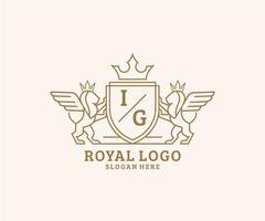 initiale ig lettre Lion Royal luxe héraldique, crête logo modèle dans vecteur art pour restaurant, royalties, boutique, café, hôtel, héraldique, bijoux, mode et autre vecteur illustration.