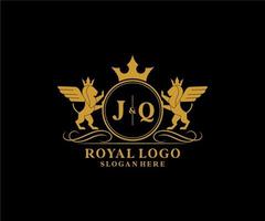 initiale jq lettre Lion Royal luxe héraldique, crête logo modèle dans vecteur art pour restaurant, royalties, boutique, café, hôtel, héraldique, bijoux, mode et autre vecteur illustration.