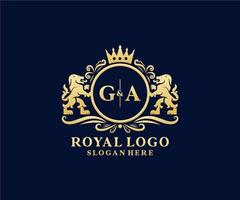 modèle initial de logo de luxe ga lettre lion royal dans l'art vectoriel pour le restaurant, la royauté, la boutique, le café, l'hôtel, l'héraldique, les bijoux, la mode et d'autres illustrations vectorielles.