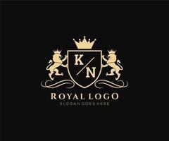 initiale kn lettre Lion Royal luxe héraldique, crête logo modèle dans vecteur art pour restaurant, royalties, boutique, café, hôtel, héraldique, bijoux, mode et autre vecteur illustration.