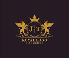 initiale jt lettre Lion Royal luxe héraldique, crête logo modèle dans vecteur art pour restaurant, royalties, boutique, café, hôtel, héraldique, bijoux, mode et autre vecteur illustration.
