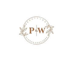 initiale pw des lettres magnifique floral féminin modifiable premade monoline logo adapté pour spa salon peau cheveux beauté boutique et cosmétique entreprise. vecteur