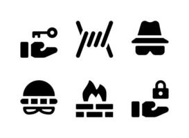 ensemble simple d'icônes solides vectorielles liées à la sécurité. contient des icônes comme barbelé, voleur, pare-feu, verrou et plus encore.
